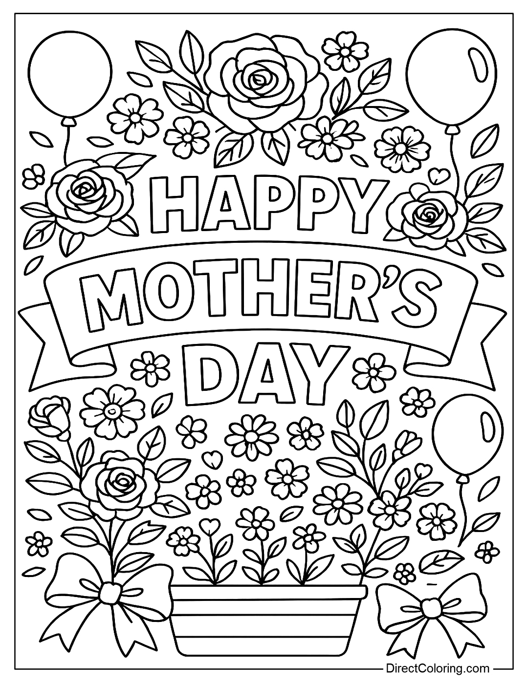 coloring page A large banner reading 